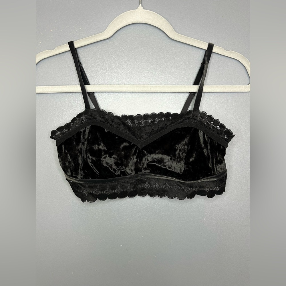 Aerie Bralette Womens L Black Velvet Lace Wireless Adjustable Straps Whimsigoth